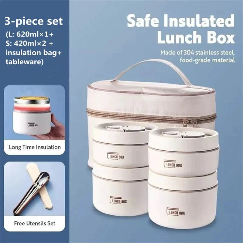 Stainless Steel Thermal Lunch Box Portable Double Layer Lunch Box with Dedicated Insulation Bag for Office Worker Student Picnic